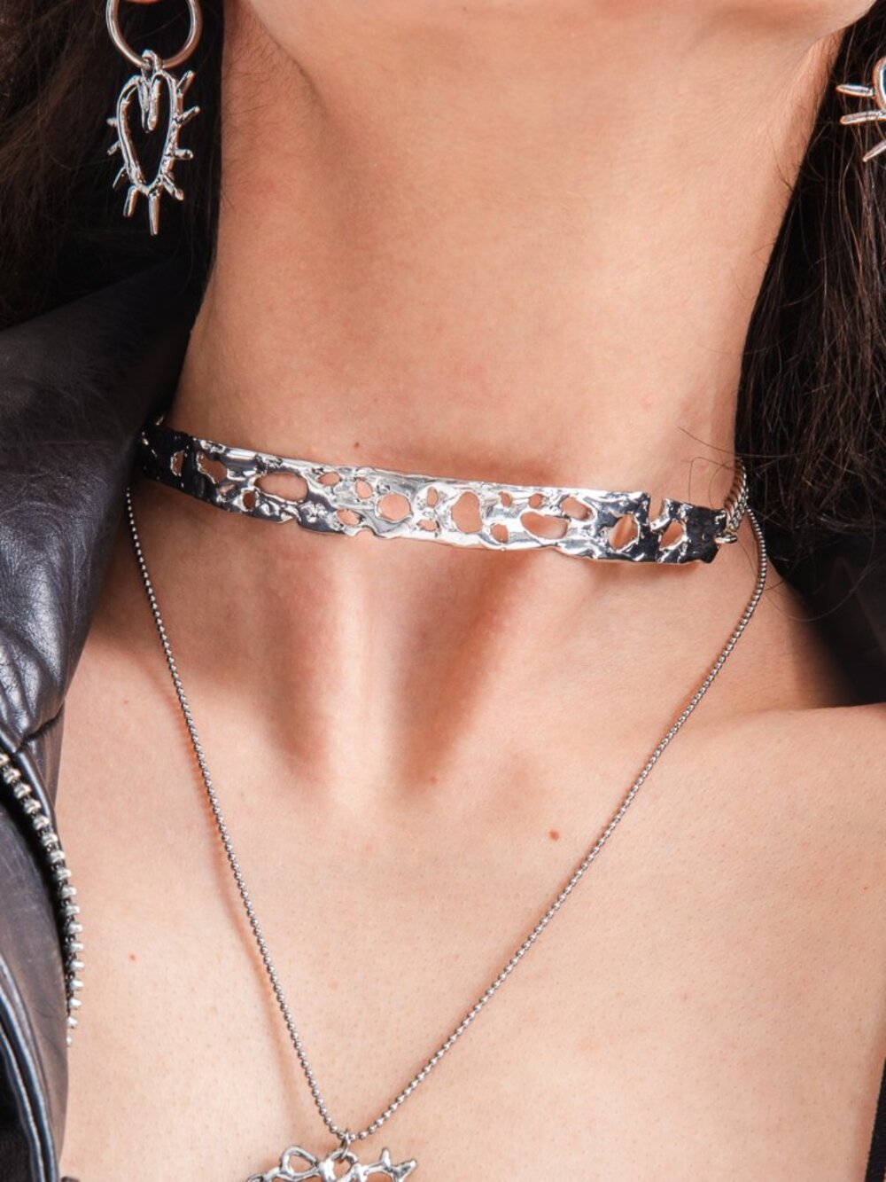 Gothic Bar Necklace – Gold Plated Organic Choker, Abstract Pendant